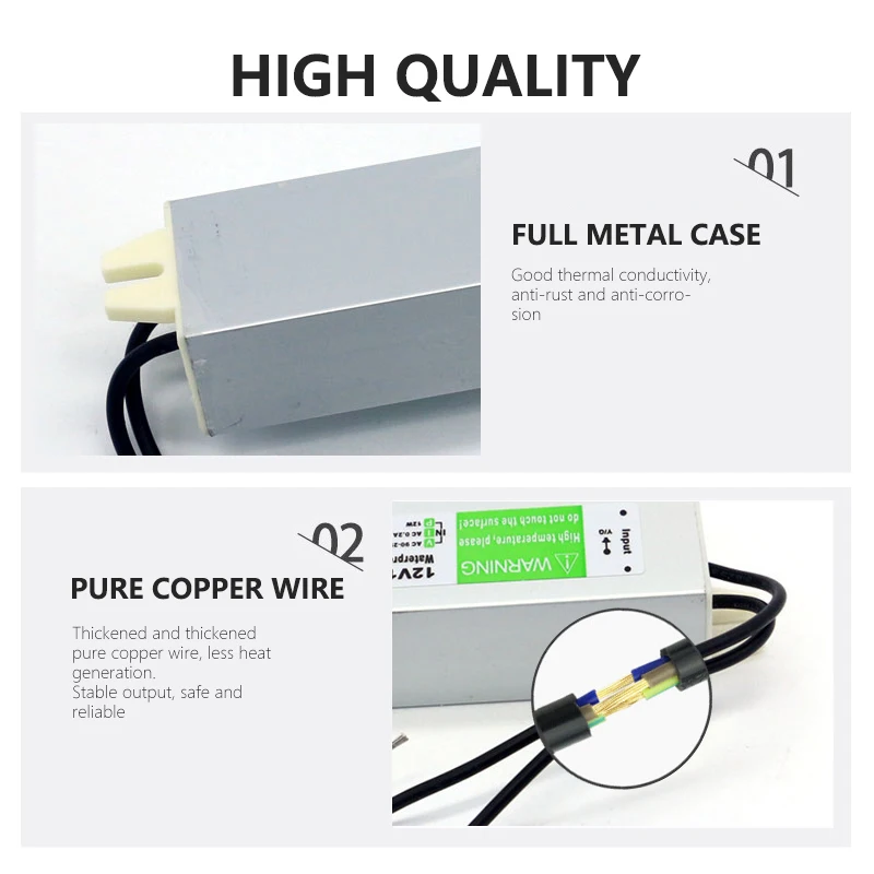 Lighting Transformer 90-250V AC to DC 12V 15W 1.25A LED Driver Adapter Aluminum IP67 Outdoor Waterproof Switching Power Supply