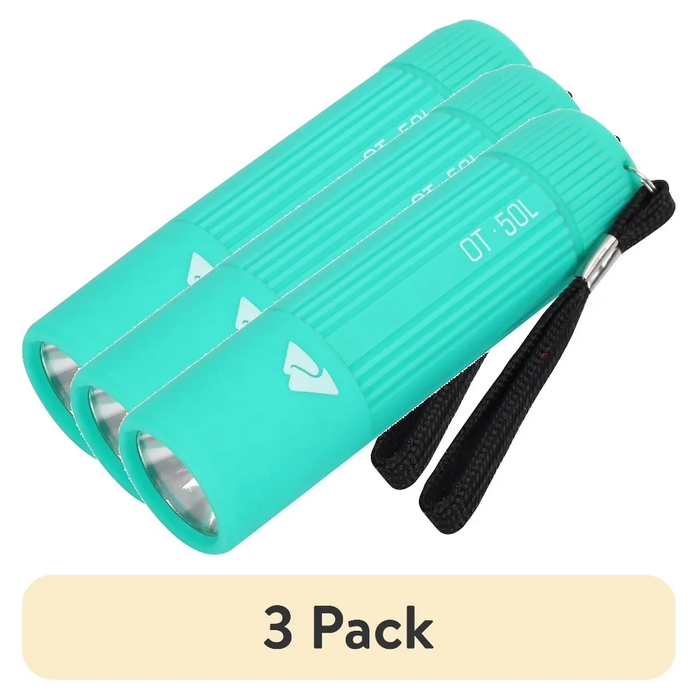 Portable Single Mini LED Flashlight 50 Lumen Compact Emergency Light Teal 3 Count
