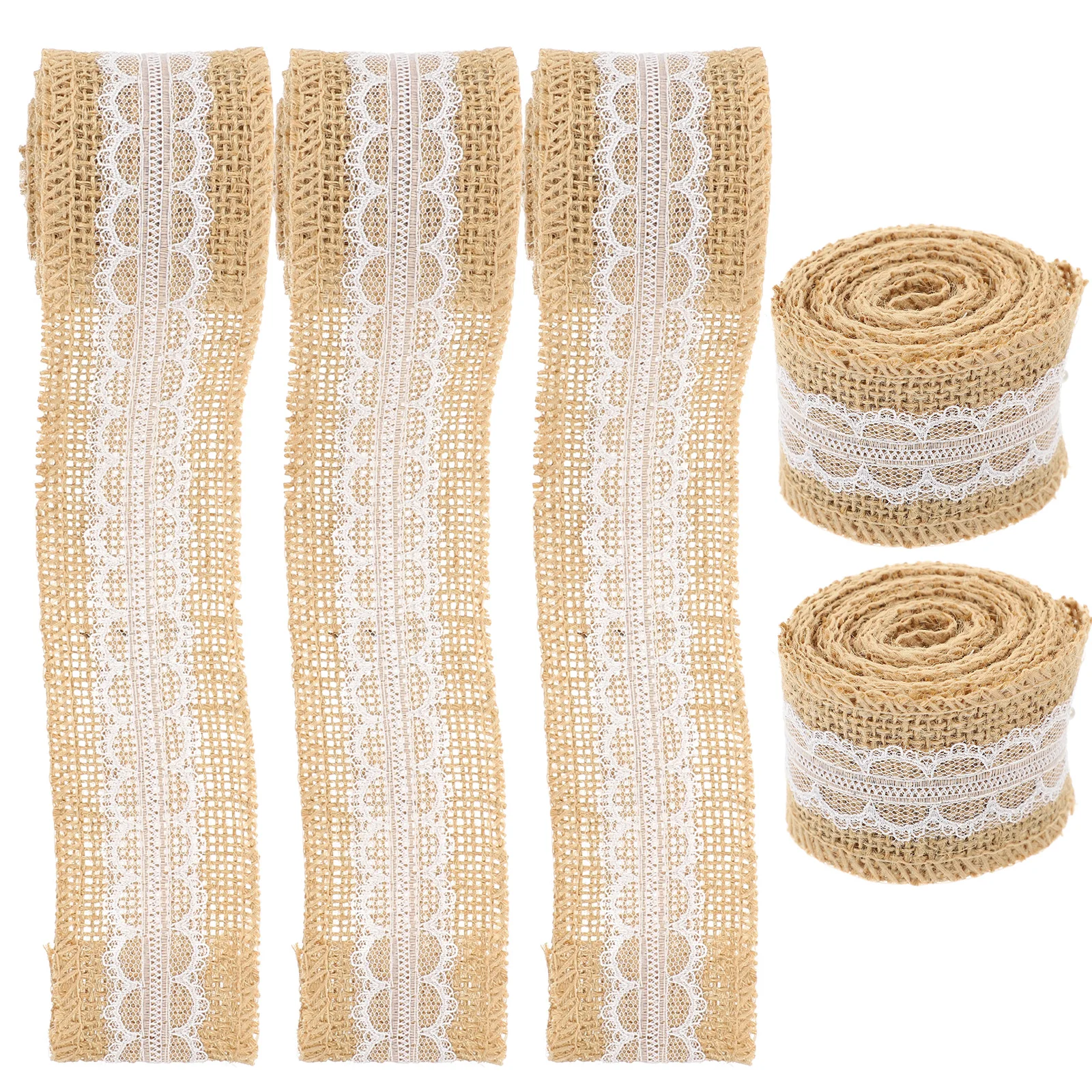

5 Rolls Weaving Lace Jute Ribbon Cuttable Perfect for Wedding Festival Thanksgiving Christmas Table Decoration