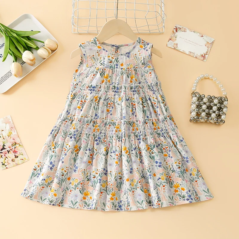 Sweet Girls Summer Floral Fairy Dress Children's Vest Cotton Skirt Suspender Dresses Soft Skin-friendly 1-7 Y Kids' Clothing