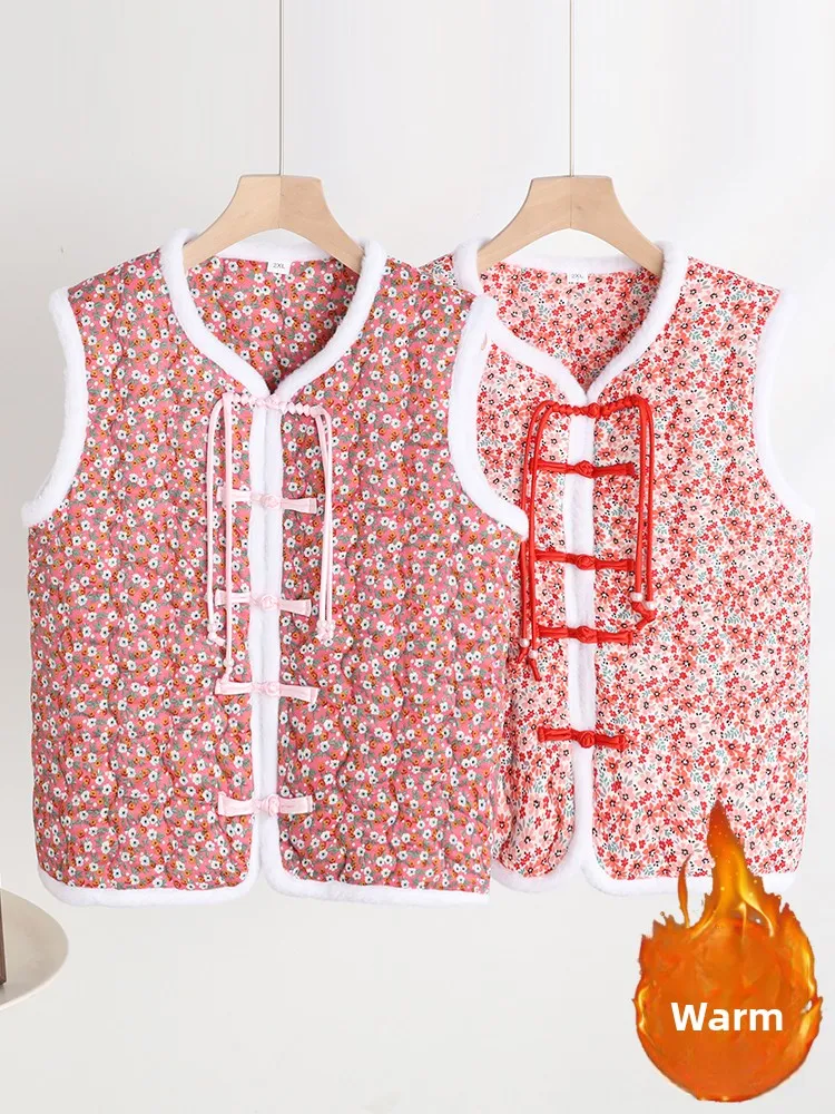 

Теплый зимний жилет Thiened с пуговицами, свободный крой Fce, домашний отдых, большой размер, женский тюнет с цветочной вышивкой