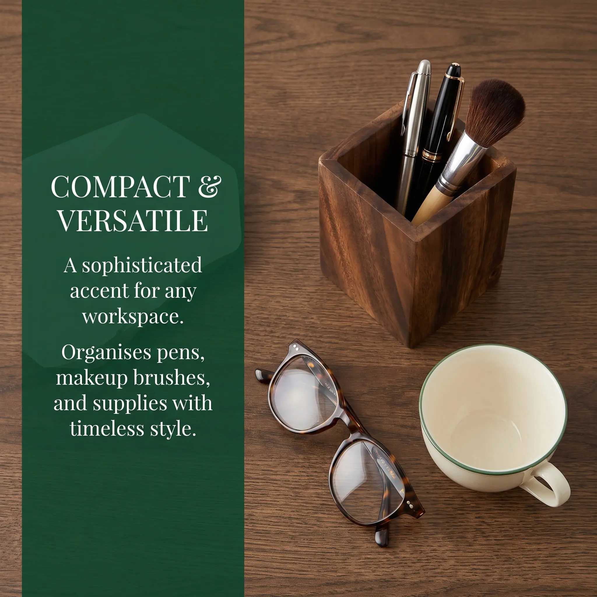 Walnut Wooden Pencil Holder Square Rustic Desk Organizer Pen Cup Office Supplies Holder Makeup Brush Pot Pen Cup Wood