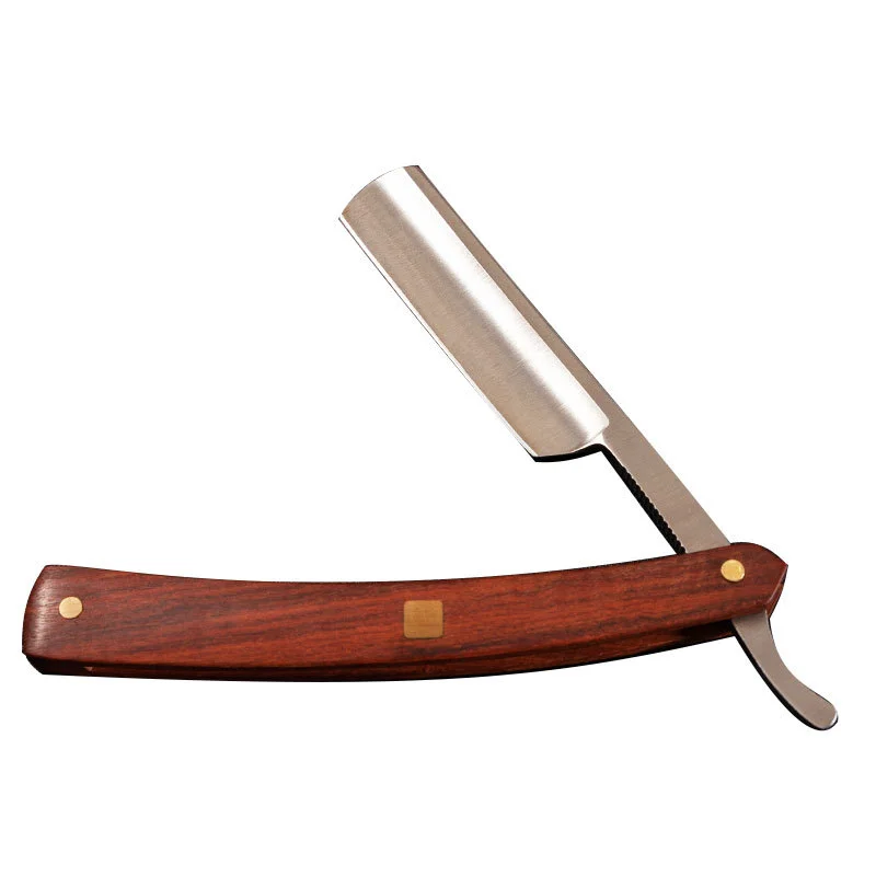 Старший винтажный деревянный нож с прямой кромкой, профессиональная парикмахерская бритва из нержавеющей стали, складной нож для бритья для мужчин, подарок