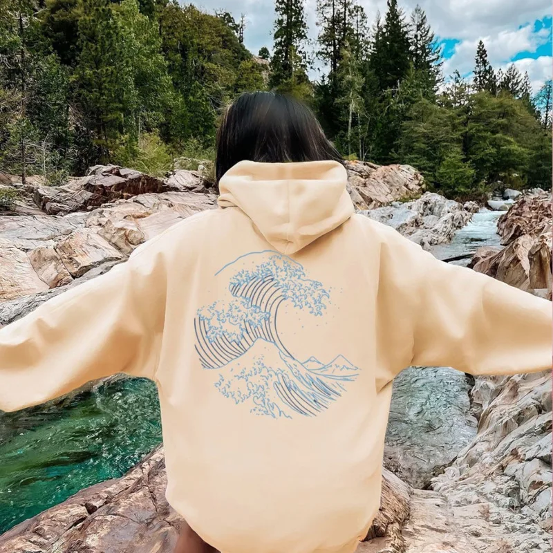 Wave Letter Hoodie Women 2024 European And America Pattern Hoodie Plain Printed Letter Hoodie Oversized Hoodies Pullover Top New