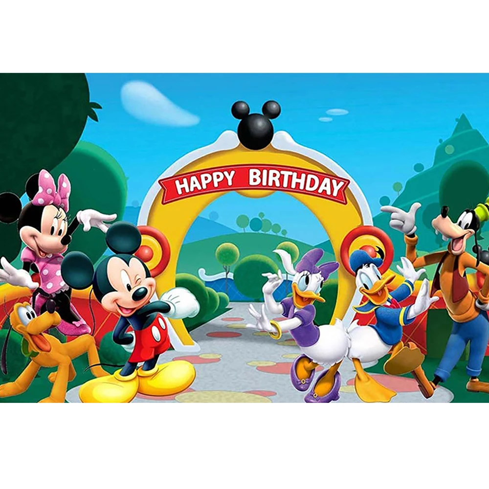 Disney Mickey and Minnie Background Decoration, Happy Birthday Party Background Baby Shower Smash Cake Background Customization