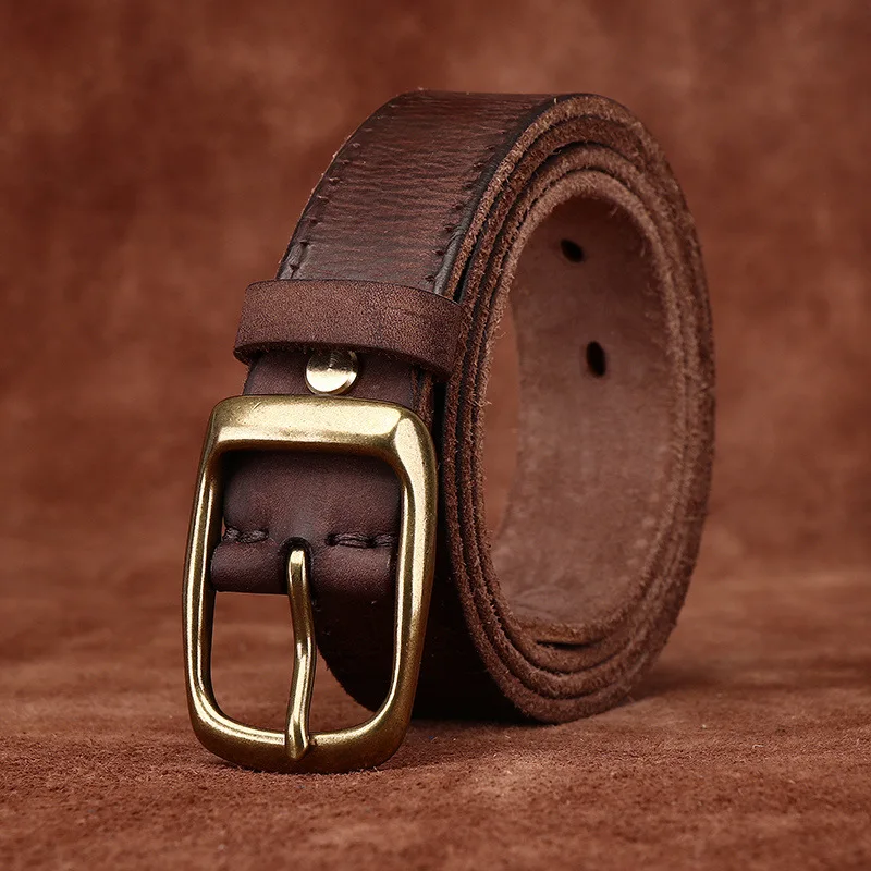 Top layer cowhide pin buckle belt men's retro washed distressed trend casual handmade genuine leather men's jeans belt
