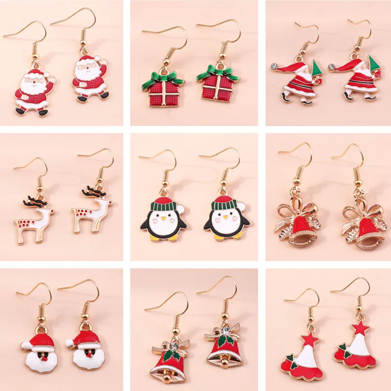 Modische Weihnachts-Ohrhänger für Damen, Emaille-Ohrringe mit Weihnachtsbaum-, Schneemann-, Hirsch- und Glockenmotiven, Hängeohrringe für Mädchen, Party- und Festgeschenk – Detail 1