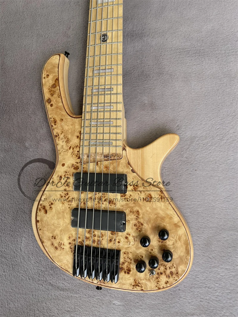 6 Strings Bass Guitar deOl Bass Maple Neck ASH Wood Body Brul Wood Top Black Bridge Active Battery Black Tuners