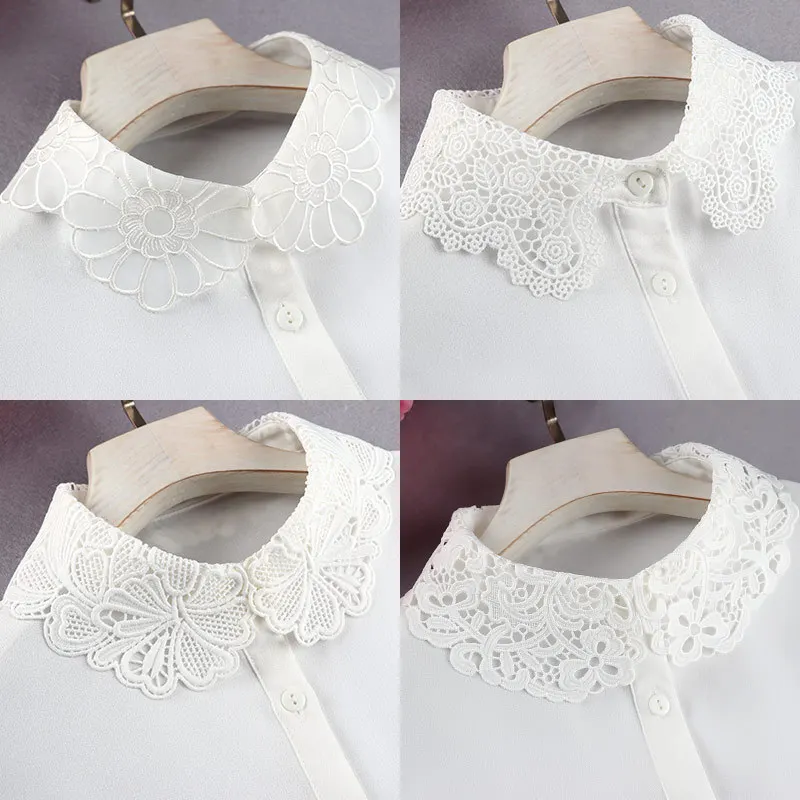 New Korean Version Hollowed Out Lace Embroidered Chiffon Fake Shirt Women's Doll Collar