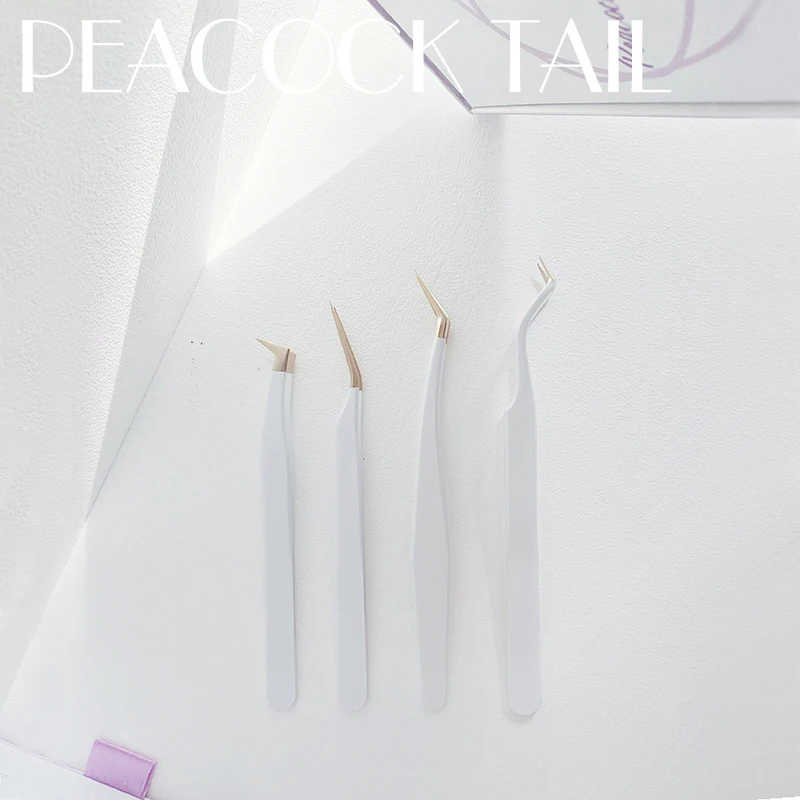 White Tweezer large friction Golden tip  make fan 6D eyelash extensions tweezers for lash tweezer