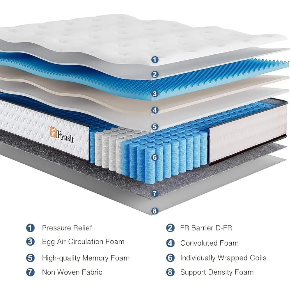 12 Inch King Size Memory Foam Hybrid Mattress Pocket Spring Motion Isolation Pressure Relief Breathable Comfort Support Sleep