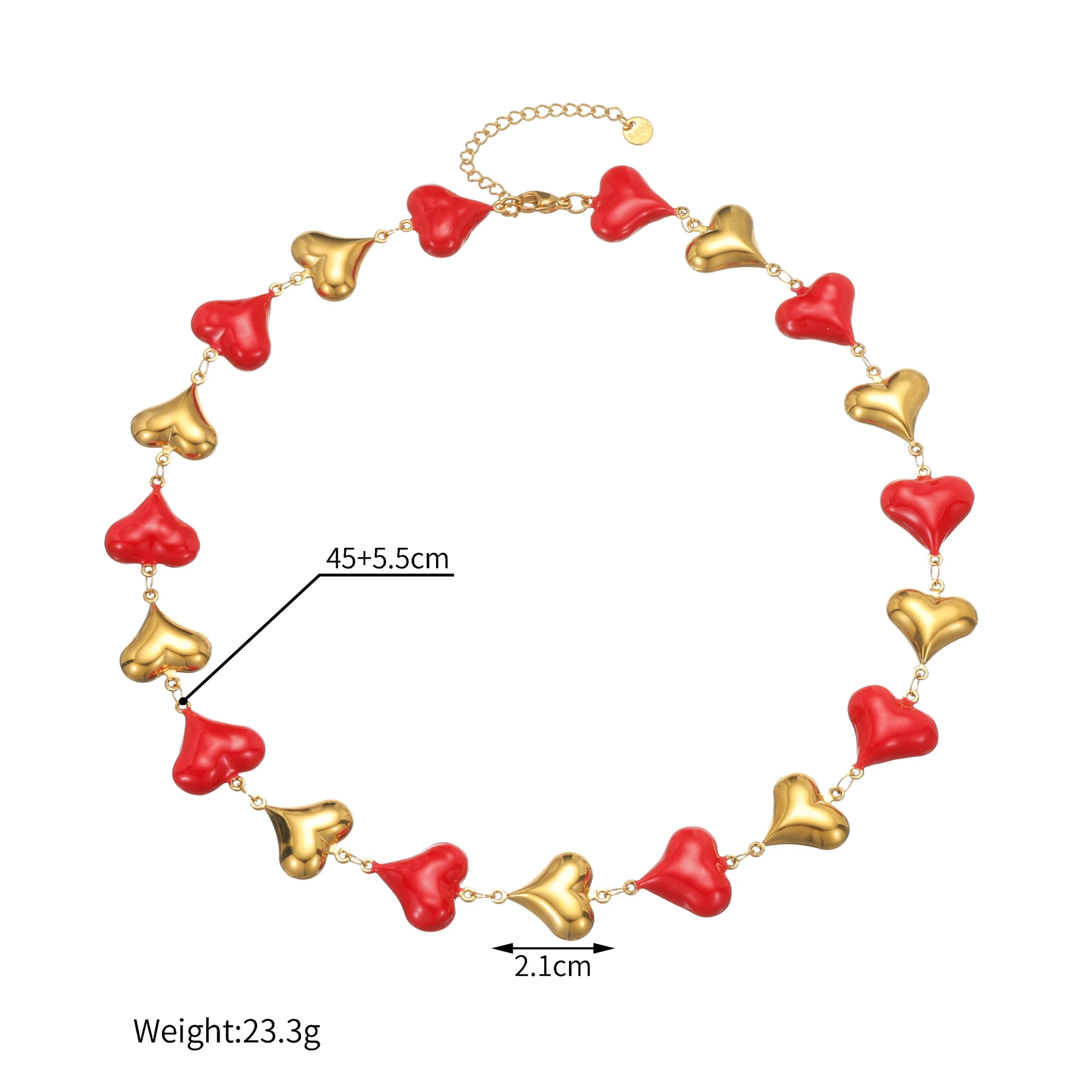 Kissmoon الفولاذ المقاوم للصدأ الذهب اللون الأحمر القلب مطرز القلائد للنساء العصرية بيان سلسلة هدايا عيد ميلاد مجوهرات