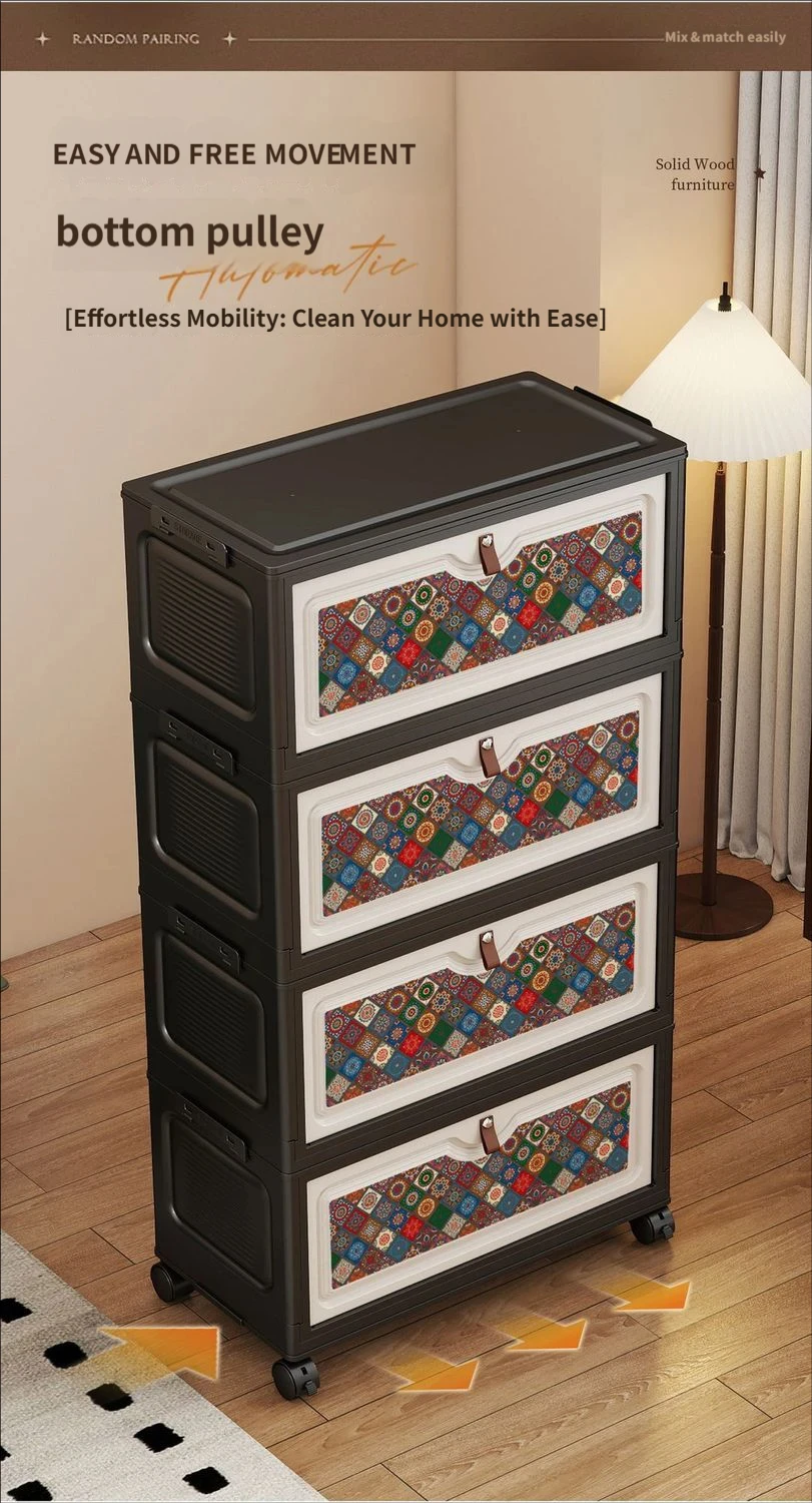 Bolt-Free Foldable Storage Cabinet with Omni-Wheels – Stacked-Tier Flip-Up Shelf for Living Room & Bedroom, Universal Organizer