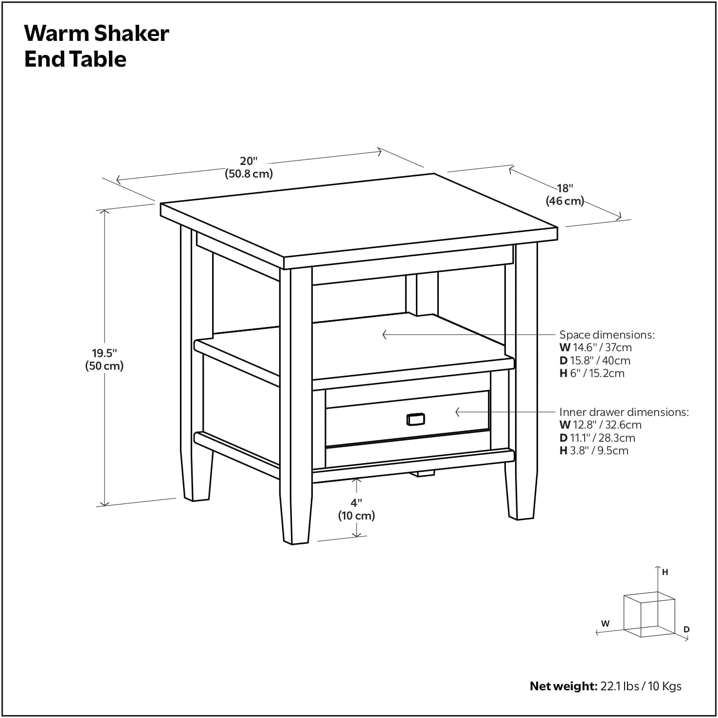 Acadian TV Stand and Bookcase in Black (Set of 3) | Transitional accent table with a storage drawer and open shelf; square side
