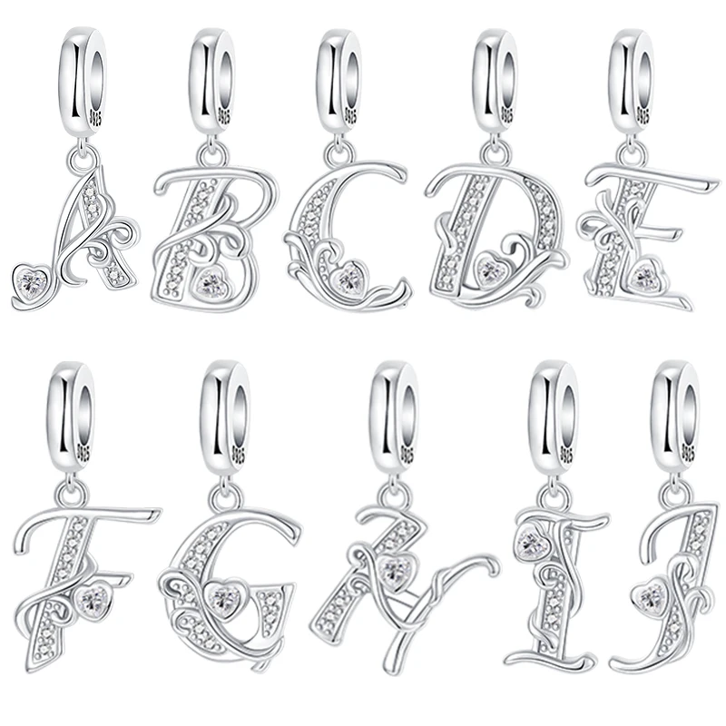 Ajuste Original brazalete pulsera DIY A-Z abalorios del alfabeto cuenta Plata de Ley 925 circón letra de amor colgante joyería regalo