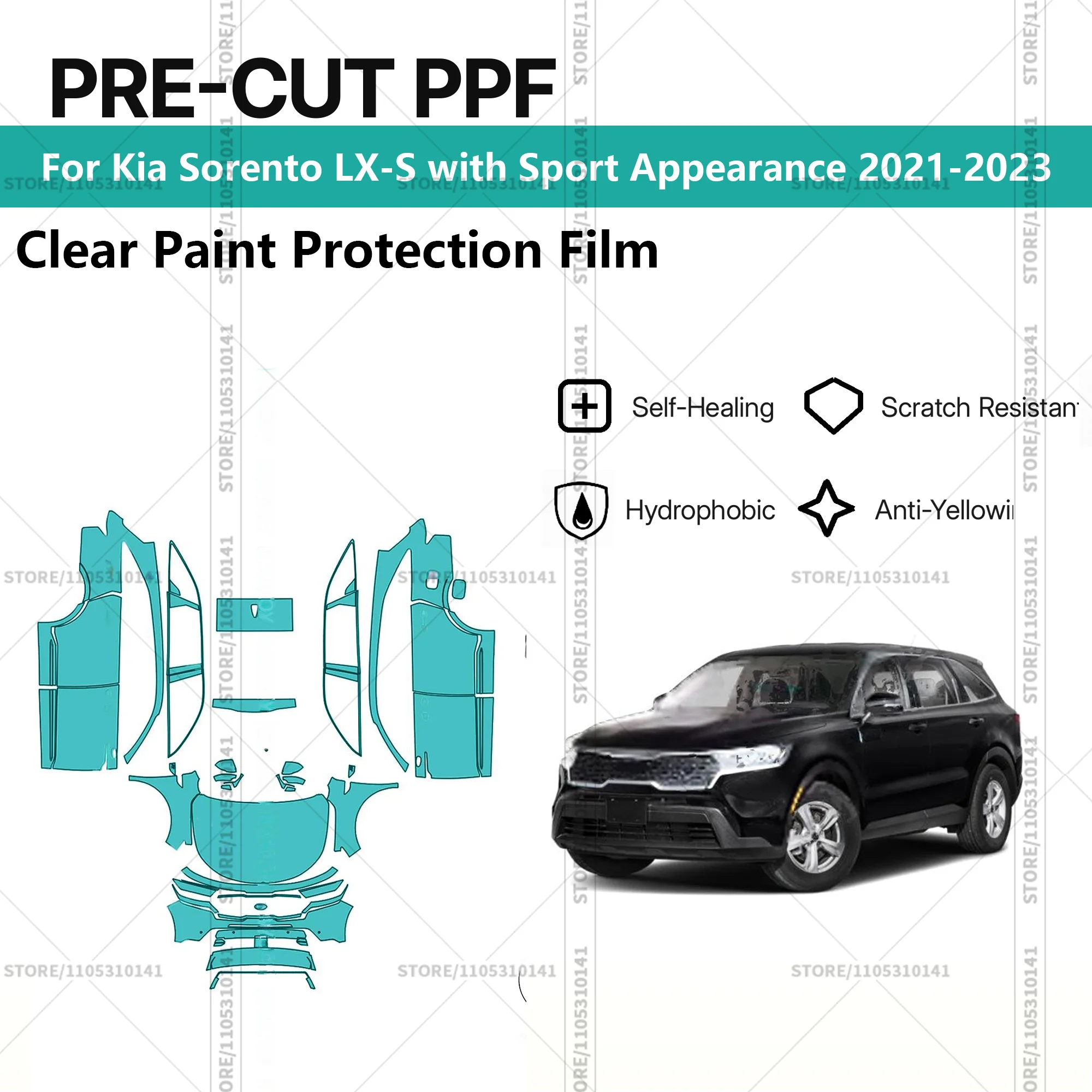 

Защитная пленка PPF прозрачная для кузова Kia Sorento LX-S (2021-2023) с видоизмененным внешним видом, предварительно вырезанная
