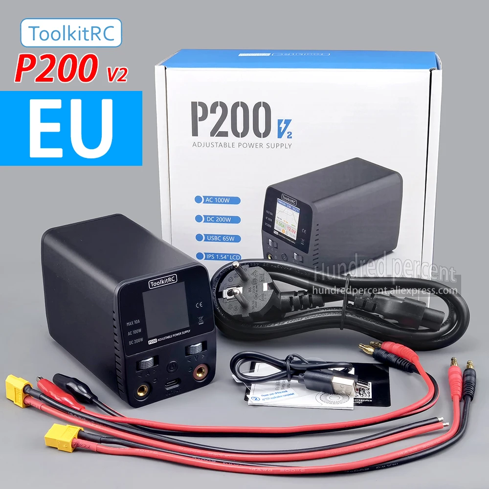 ToolkitRC P200 V2 Instelbare Desktop Stroomadapter Uitgang 1-30V AC 100W DC 200W 10A Tybec IPS Geschikte DC-lader M6D M7 M8P M9