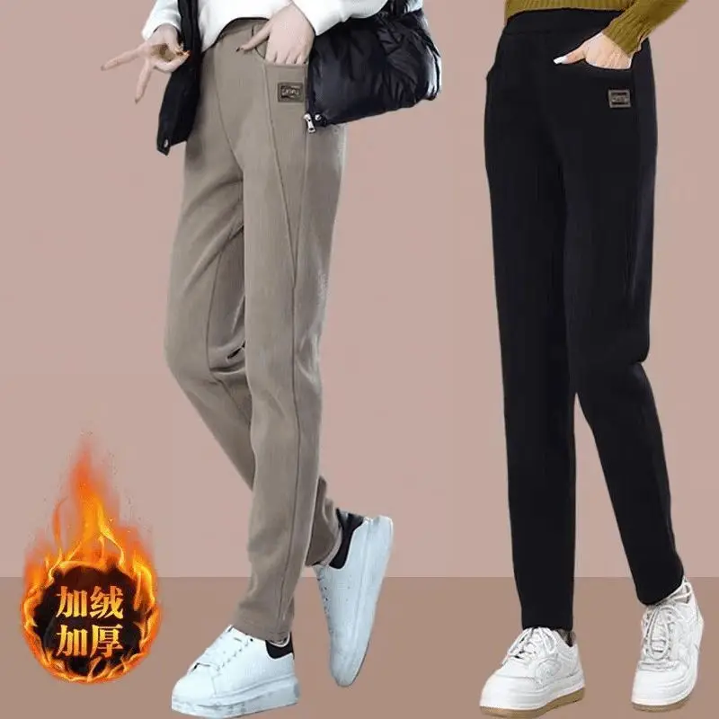 

Корейские женские бархатные повседневные брюки Harlan осень-зима 2026 Новые тонкие толстые простые женские теплые женские свободные брюки