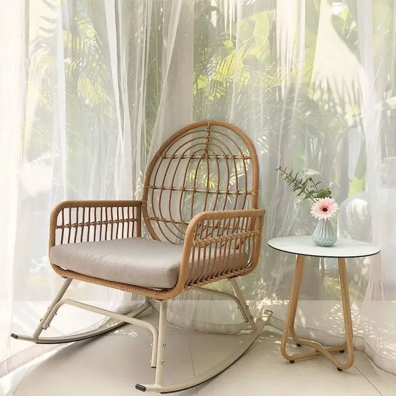 Chinese-style Cane Balcony Leisure Elderly Rattan Chair Household Lazy Living Room Happy Outdoor Adult Rocking Chair