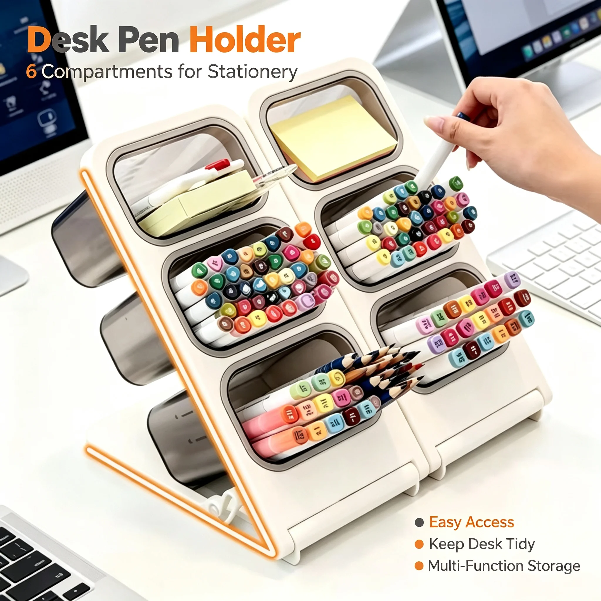 Three Floors Detachable Pen Holder Desk Organizer Large Capacity Stationery Box for Office School Supplies Tabletop Storage Rack