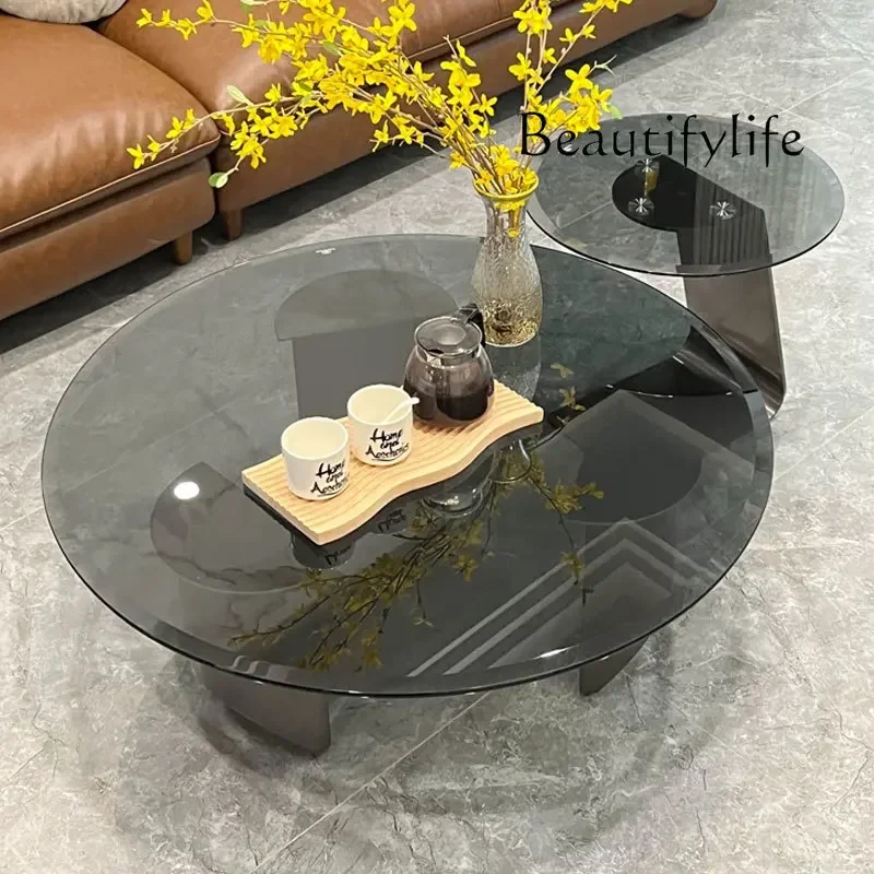 

Tu Coffee Table for Living Room, Home Italian Style, Light Luxury Floating Coffee Table, Modern Compact Round Tempered Glass Des