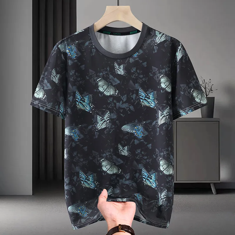 

2025 summer new men's high-quality fashionable casual sports ice silk round neck short sleeved T-shirt top