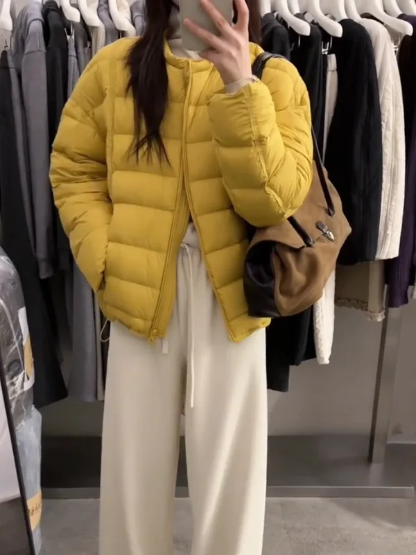 

Faionable Korean Sle Women's Thiened Casual round Ne Cotton Jaet Pure Color Versatile Winter Outerwear