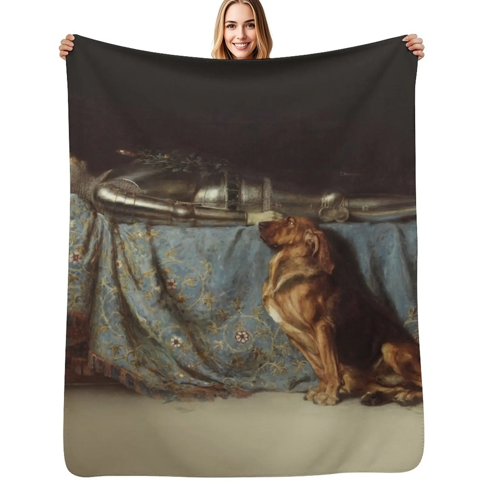 

Requiescat Rest painting by Briton Riviere 1888 The Dog and the Dead Knight HD Throw Blanket Heavy Luxury Brand Blankets