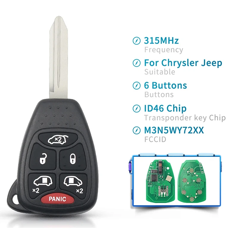 

CN015024 Послепродажный пульт дистанционного управления головкой PCF7941 Чип 315 МГц M3N5WY72XX для Chrysler Town & Country Jeep Compass Dodge Charger
