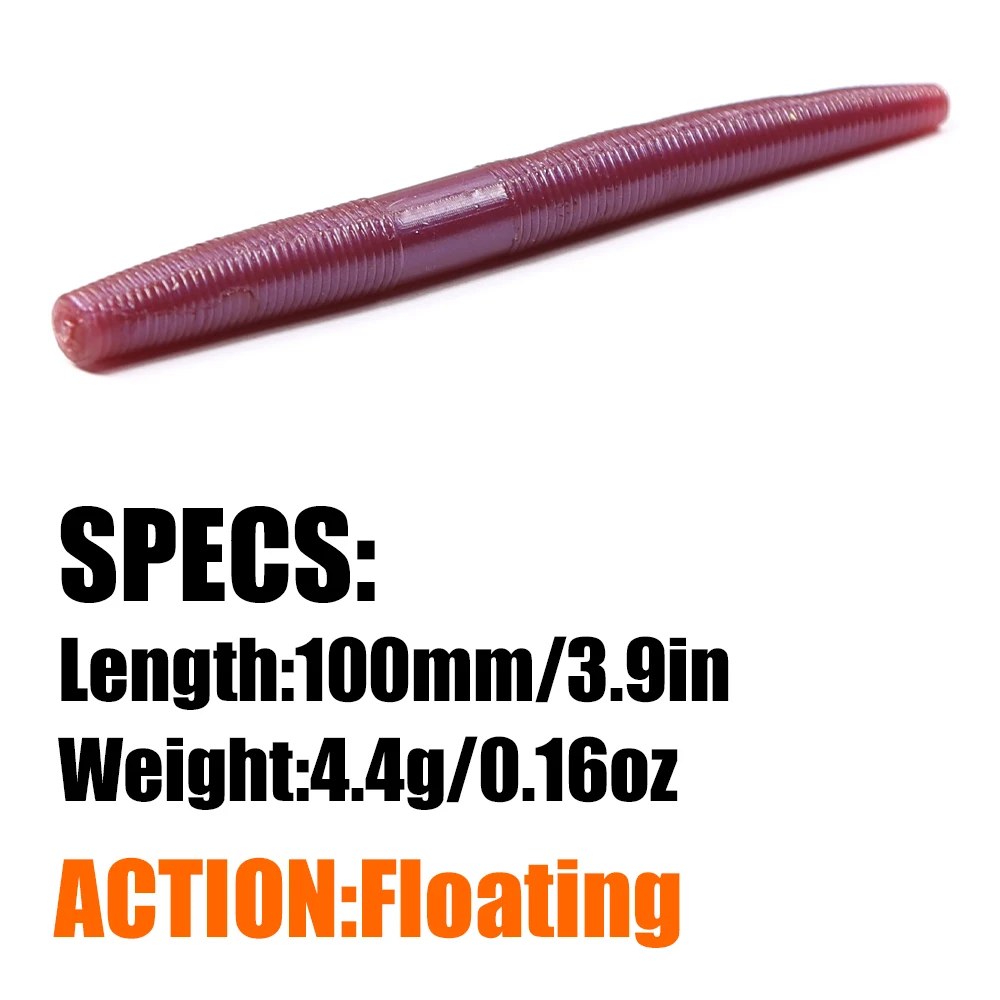 B&U 100mm Tpr Floating Senko Worms Bass Fishing Lure Soft Plastic Artificial Bait Ned Wacky Rig Weightless Leurre Souple Wobbler