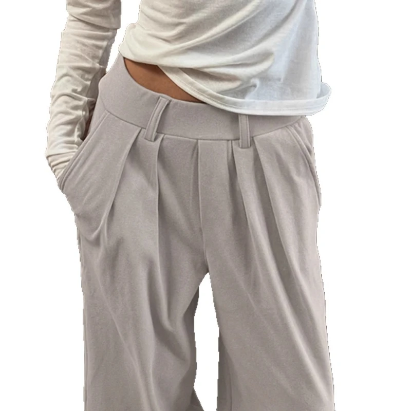 2026 Spring Minimalist Commuting Suede Loose High Waisted Casual Design Suit Pants for Women
