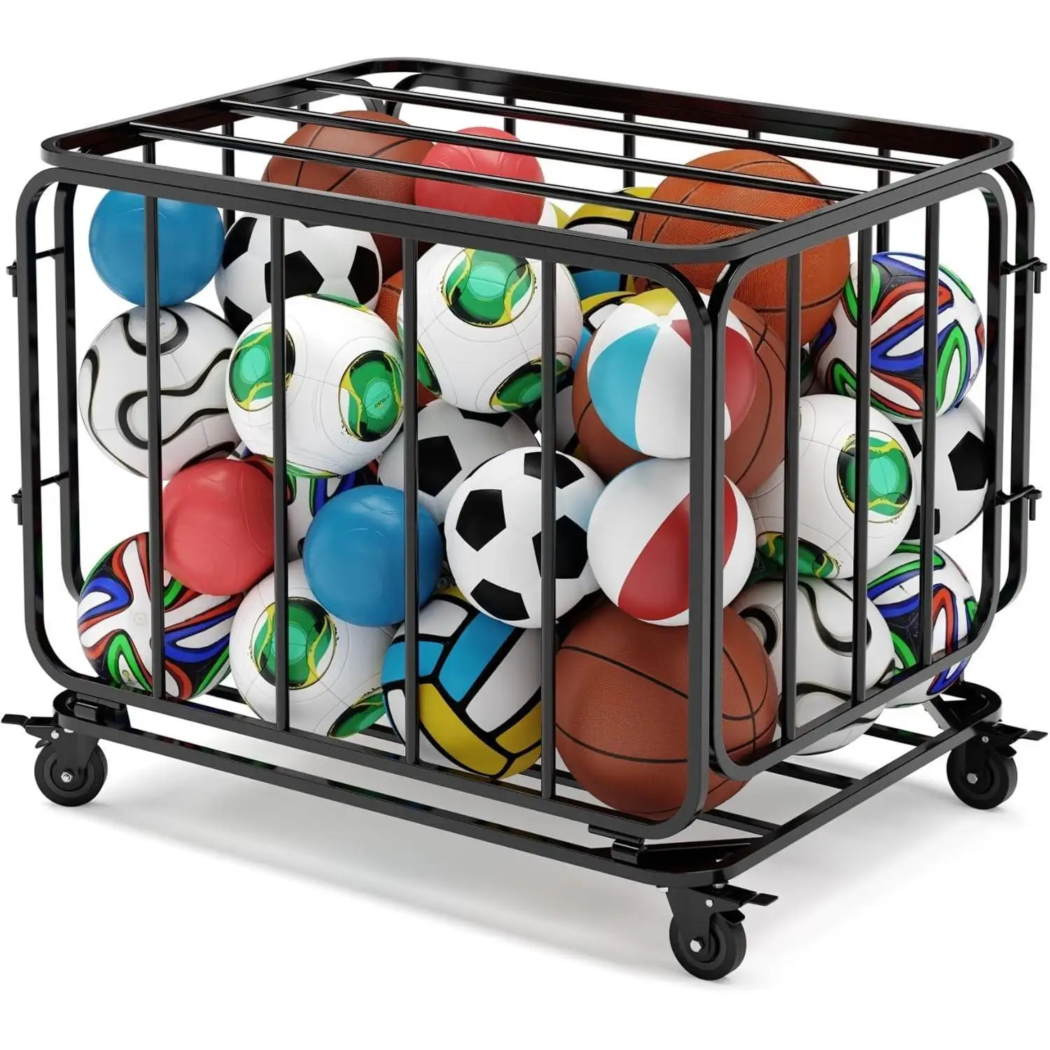 Ball Cart, Ball Storage, Basketball Cart, Basketball Storage Bin, Sports Equipment Organizer, Holder Cage with Wheels,