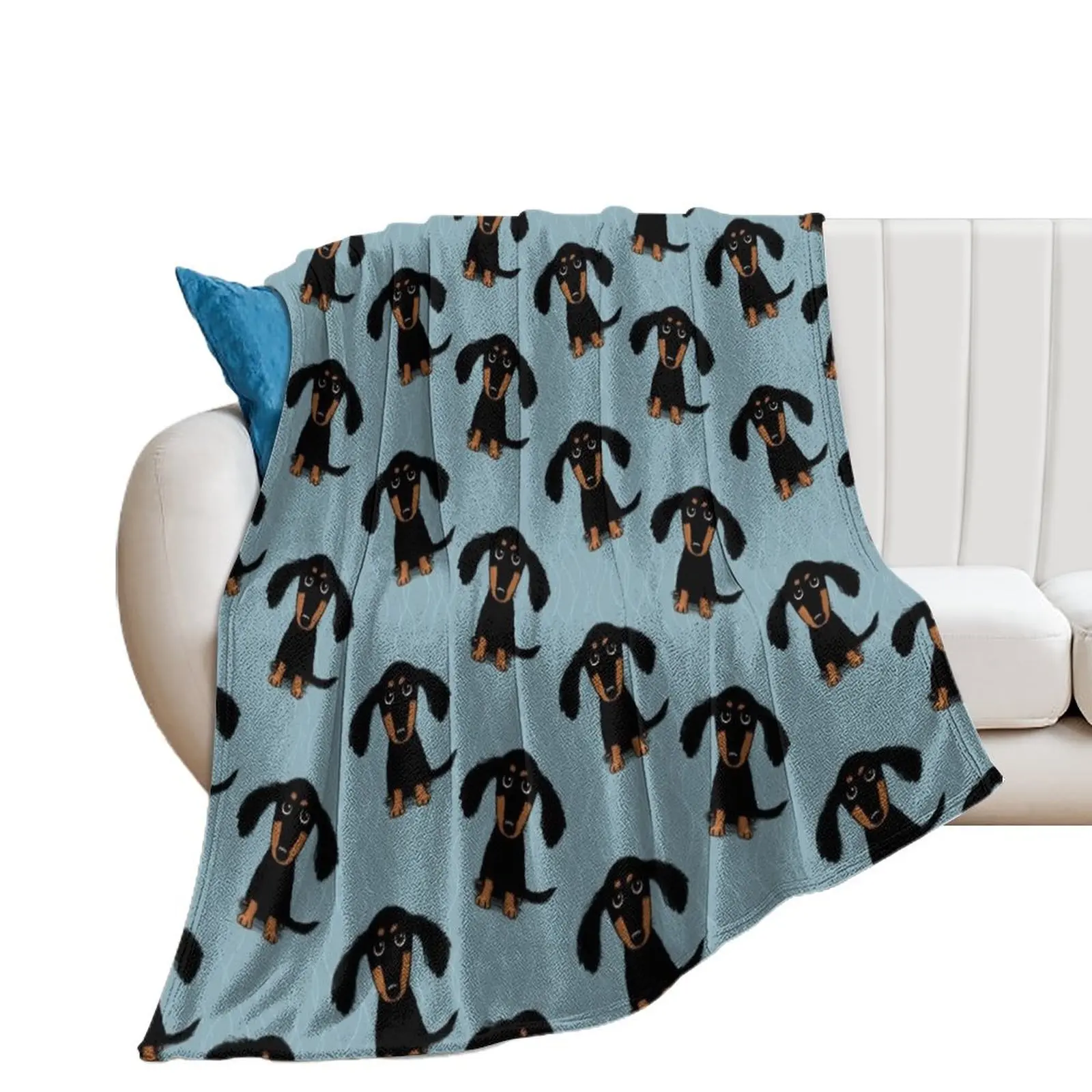 Longhaired Dachshund Black and Tan Puppy Dog Throw Blanket Weighted blankets and throws Sofa Quilt Blankets