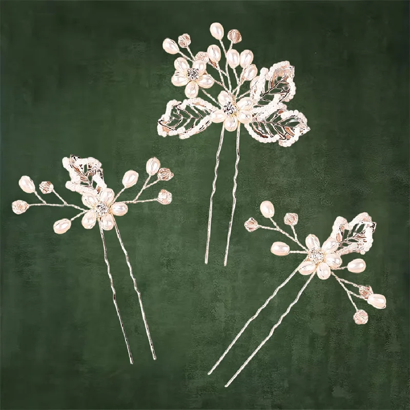 

1Set Pearl Flower Hairpin Gold Color Pearl Hair Clip Pin For Women Bride Bridal Wedding Hair Accessories Jewelry Pin