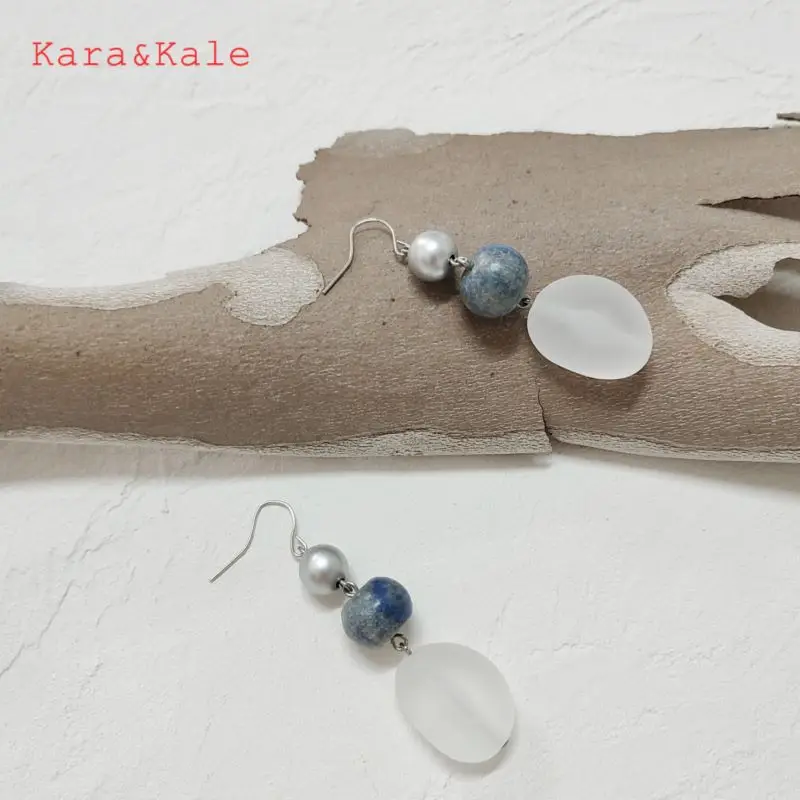 Kara&Kale Light-colored natural stone earrings Lapis lazuli earrings  fashion accessories Women's jewelry