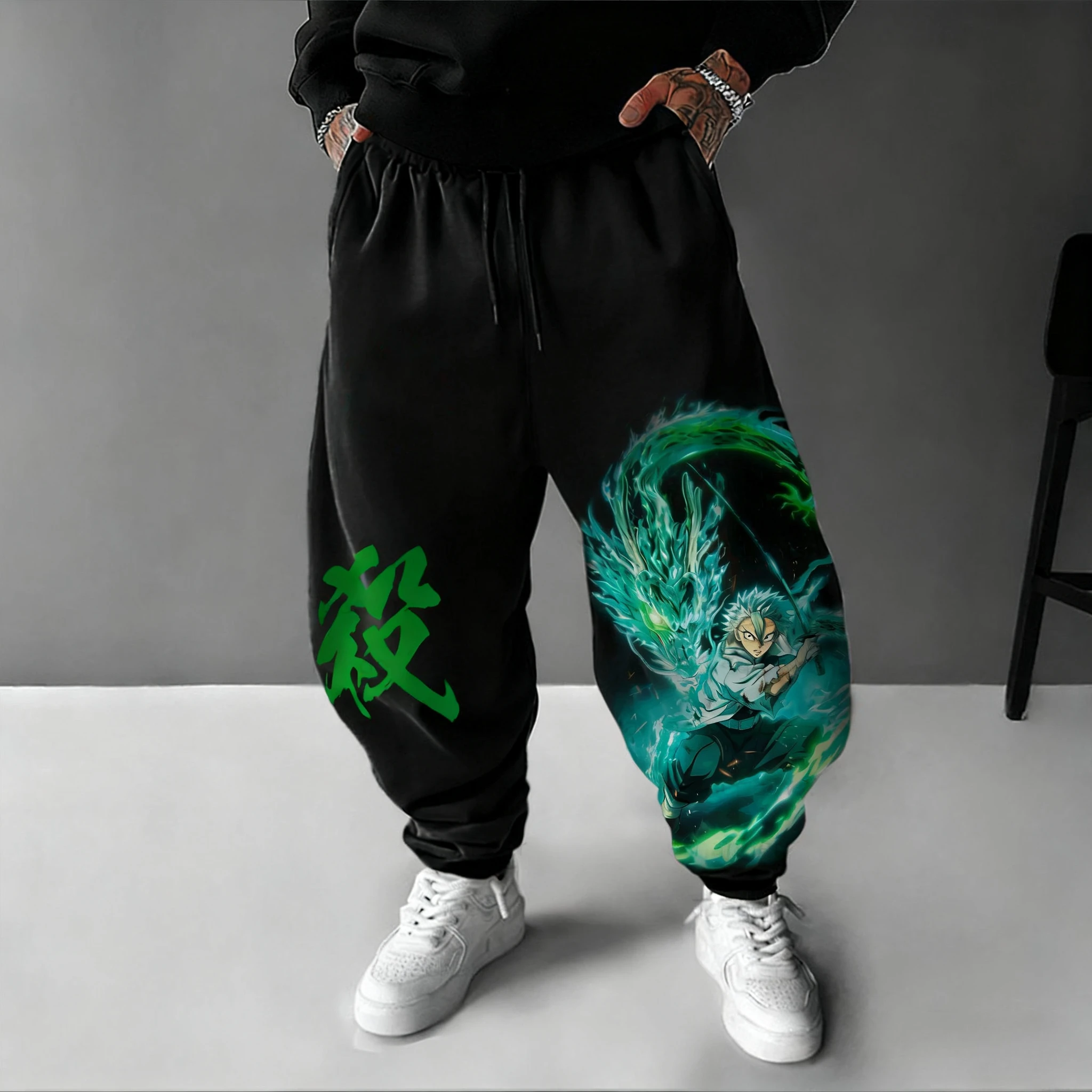 شيطان القاتل أنيمي الرجال Sweatpants الخريف/الشتاء جديد Shinazugawa Sanemi مطبوعة اليابانية Harajuku فضفاض السراويل الرياضية غير رسمية