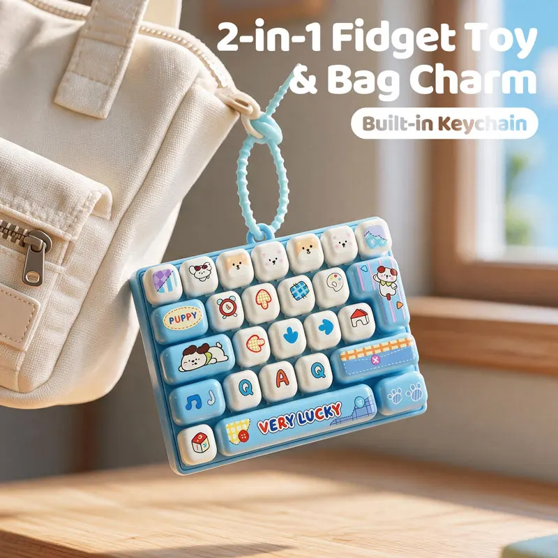 Cute Mini Keyboard Fidget Toy Keychain 26 Pressable Buttons Sensory Stress Relief Bag Charm Clicker Keyring for Party Favor Gift view 2