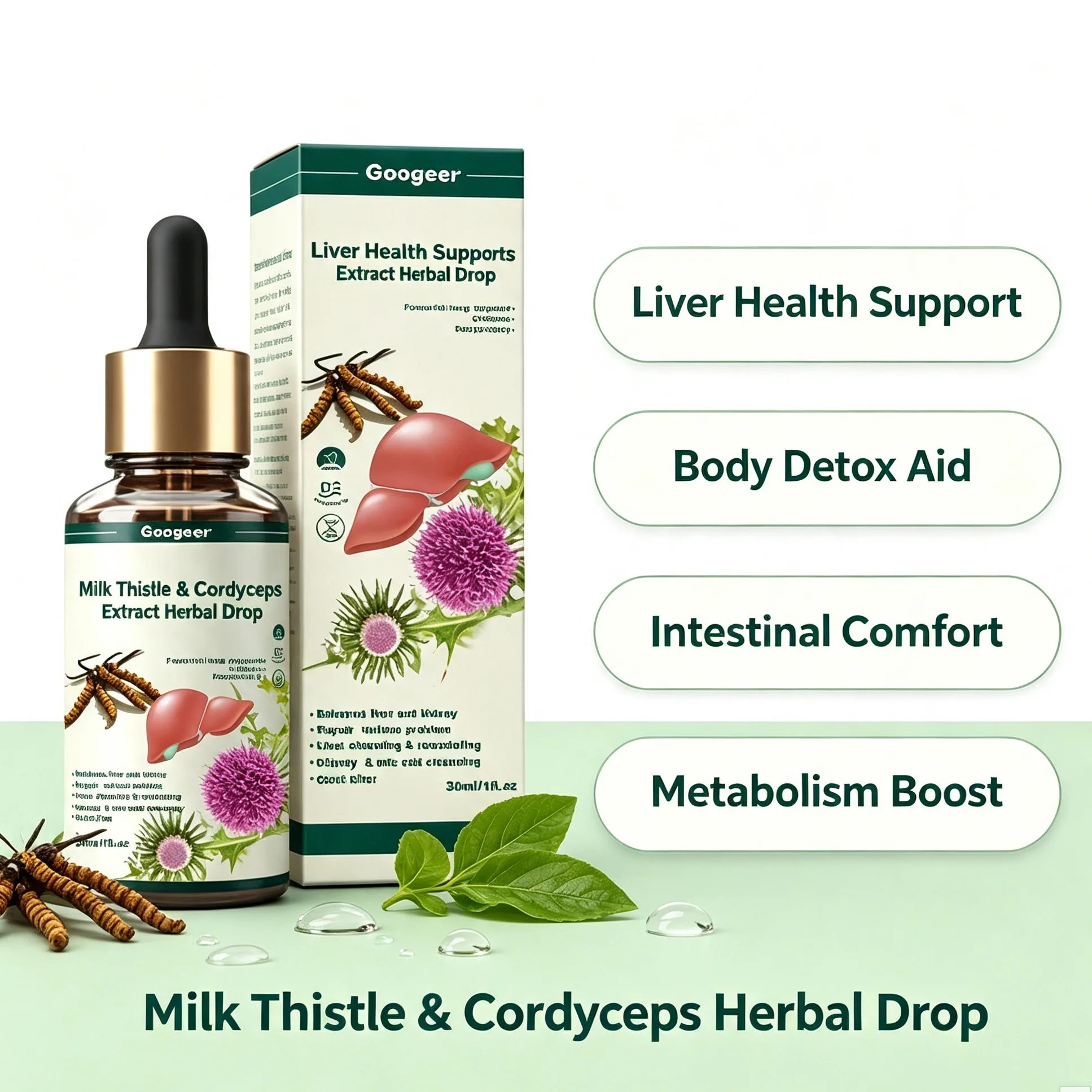 Natural Herbal Liver Supplement Drops Milk Thistle & Cordyceps Promote Liver Detox Maintain Healthy Digestion & Body Metabolism