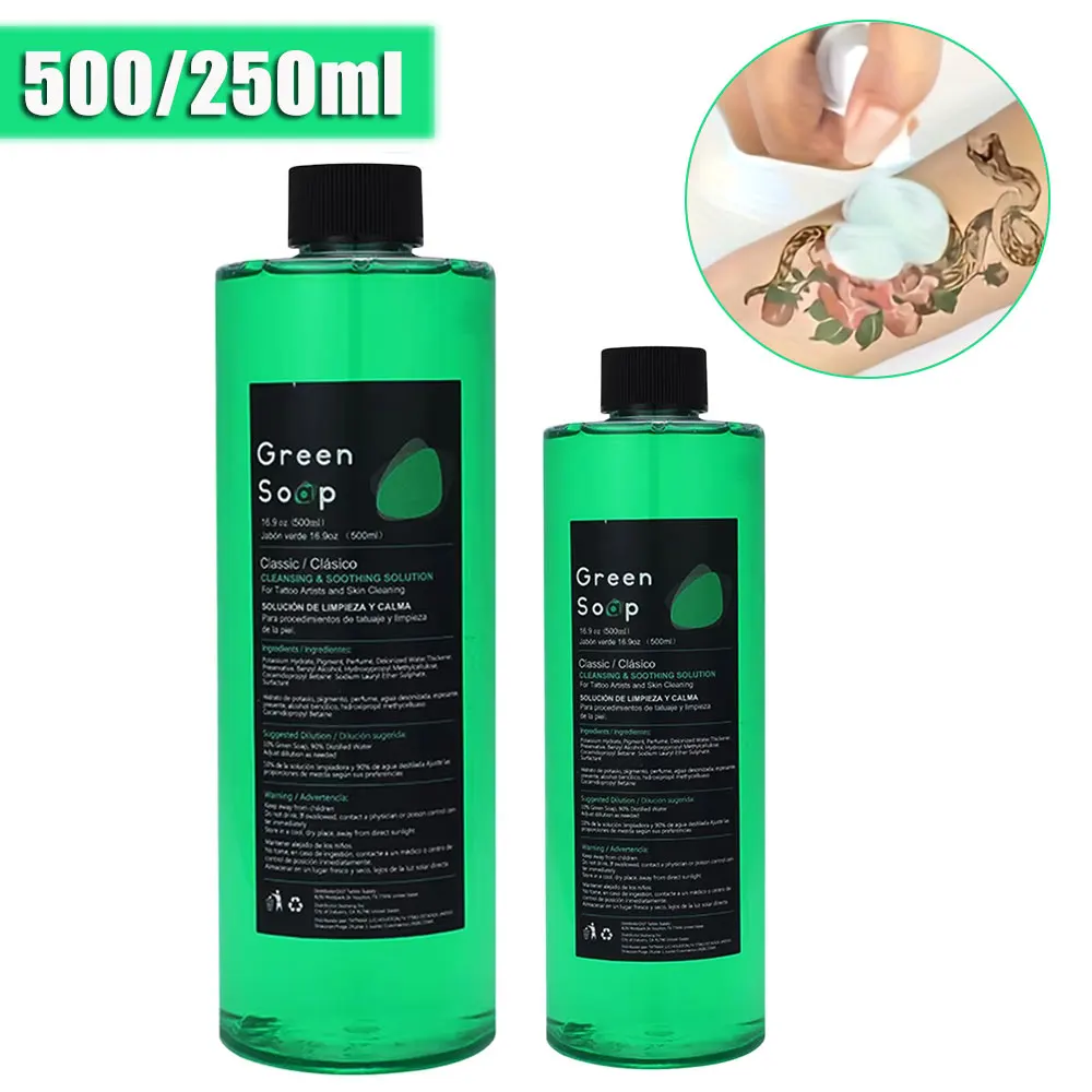 

500/250ml Tattoo Green Soap Liquid Cleaning Solution Green Algae Soap Liquid Foam Tattoo Cleaning Tools Accessories