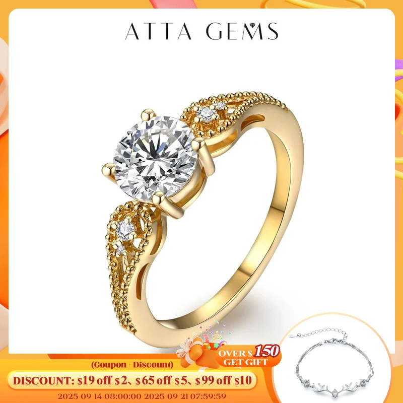 

ATTAGEMS Round Cut 1.0CT S925 Sterling Silver Moissanite Ring for Women Passed the Diamond Tester Luxury Engagement Wedding Gift