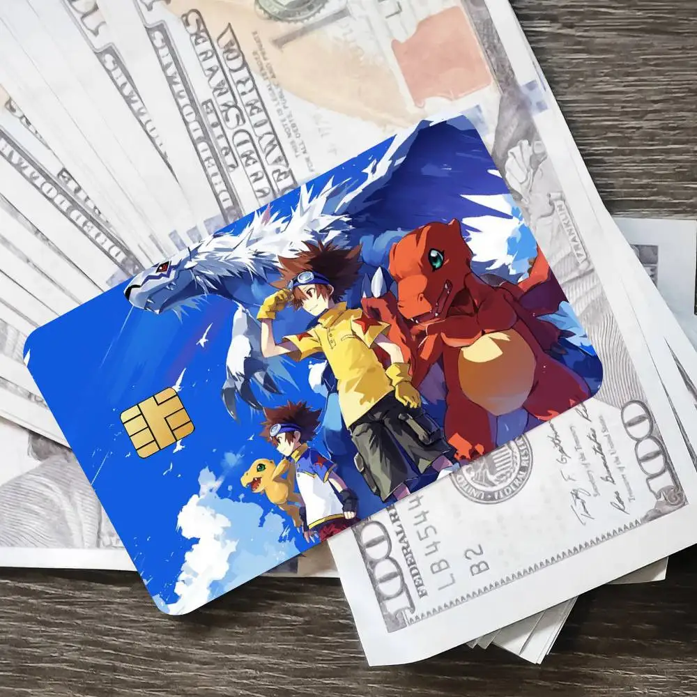 Cute Digimon Adventure Poster Credit Skin Cover Card Stickers 4PCS Film Bus Pass Front Decoration Bank Debit Waterproof