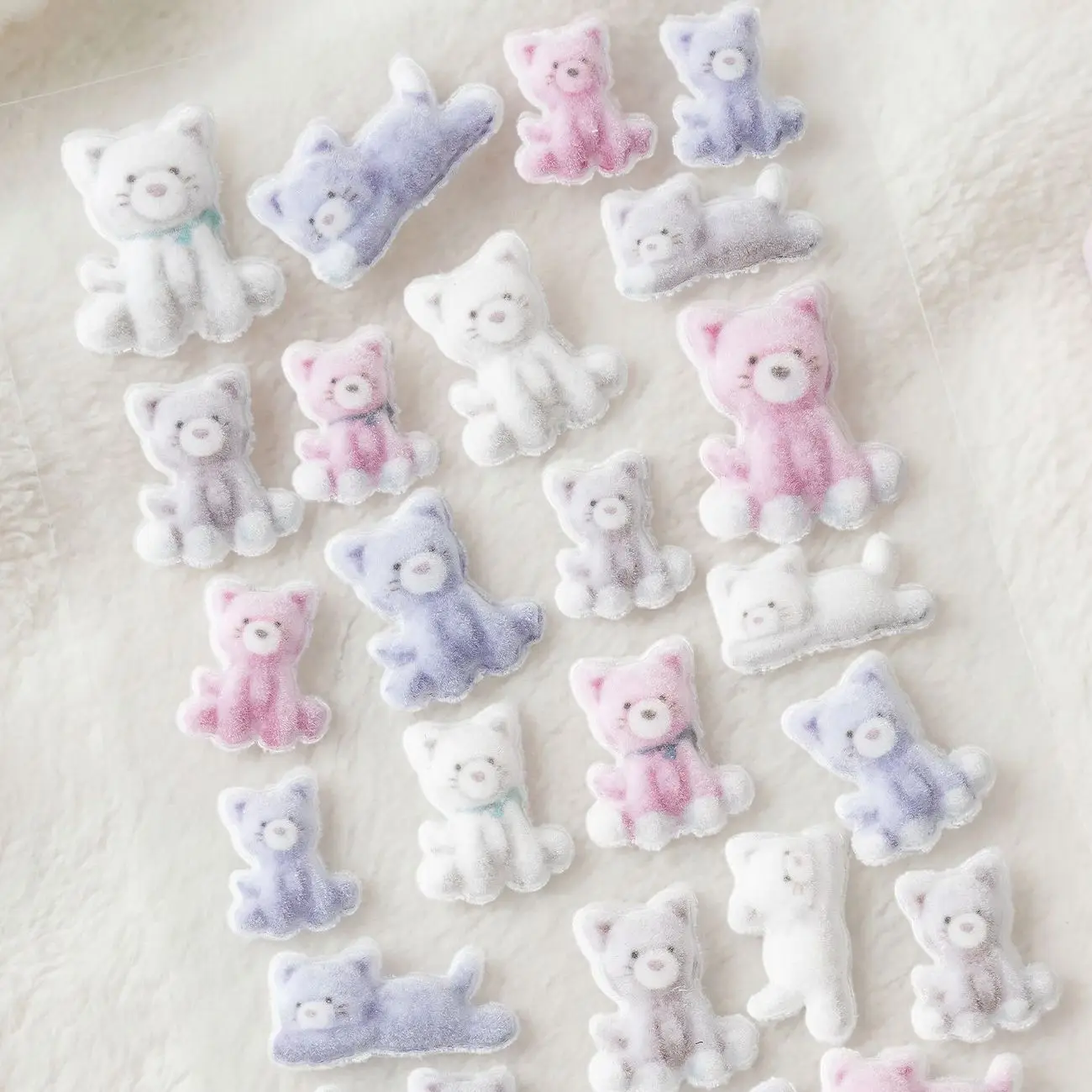 Kawaii 3D Relief Rear Fluffy Animal Flocked Stickers for Scrapbooking DIY Phone Case Decoration School Stationery Supplies