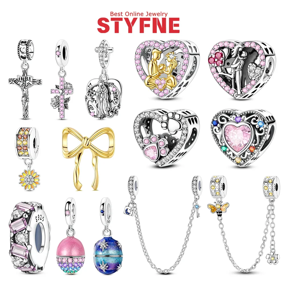 

925 Silver Charms Love Retro Pattern Beads Sunflower Tree of Life Cross Pendants Fit Diy Original Bracelet Women Jewelry Gifts