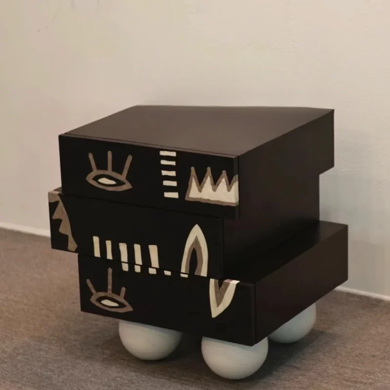 Vintage master painting art solid wood bedside table designer creative bedroom drawer personality special-shaped locker