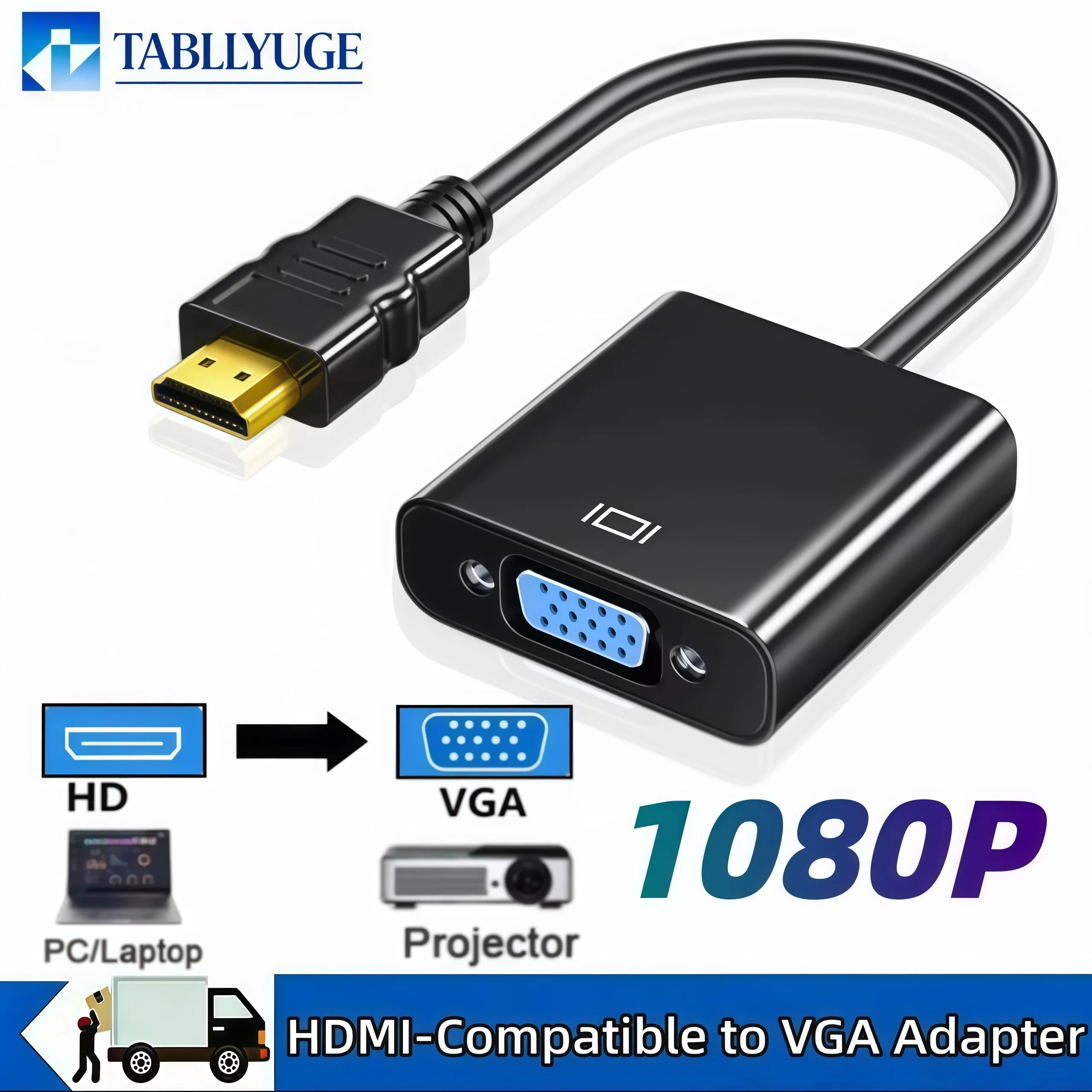 1080P HDMI-compatible to VGA Adapter HDMI-compatible Male to VGA Female Cable HD Video Converter for Laptop PC Tablet Monitor TV