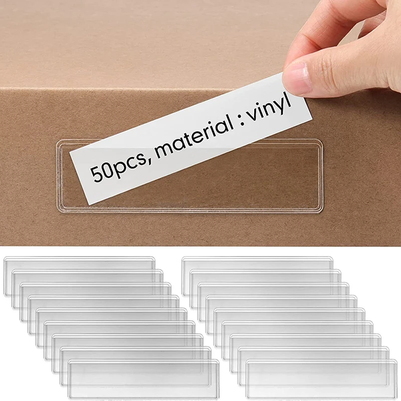 12PCS Clear Adhesive Shelf Tag Pockets Label Holders for Organizing Classify Items Student Stationery Office Supplies