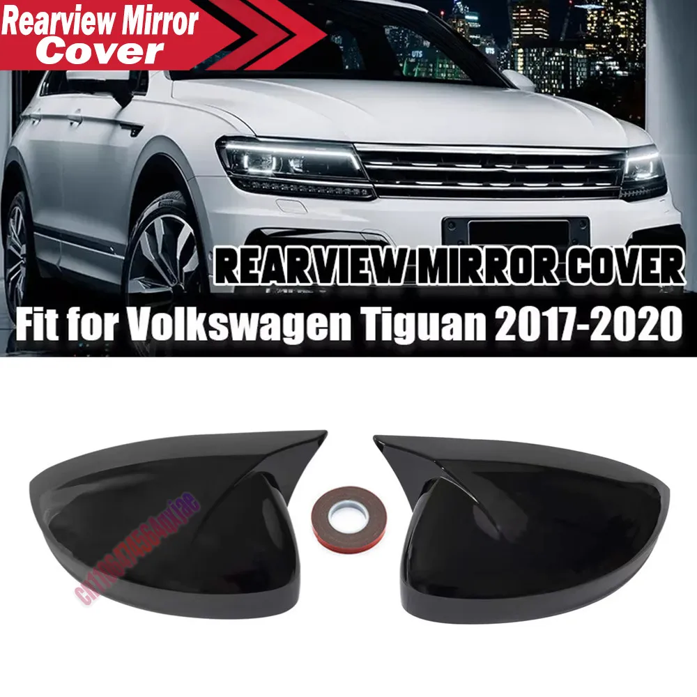 For Volkswagen Tiguan 2017-2020 ABS Rearview Side Mirror Cover Wing Cap Exterior Door Housing Trim Adhesive Sticker