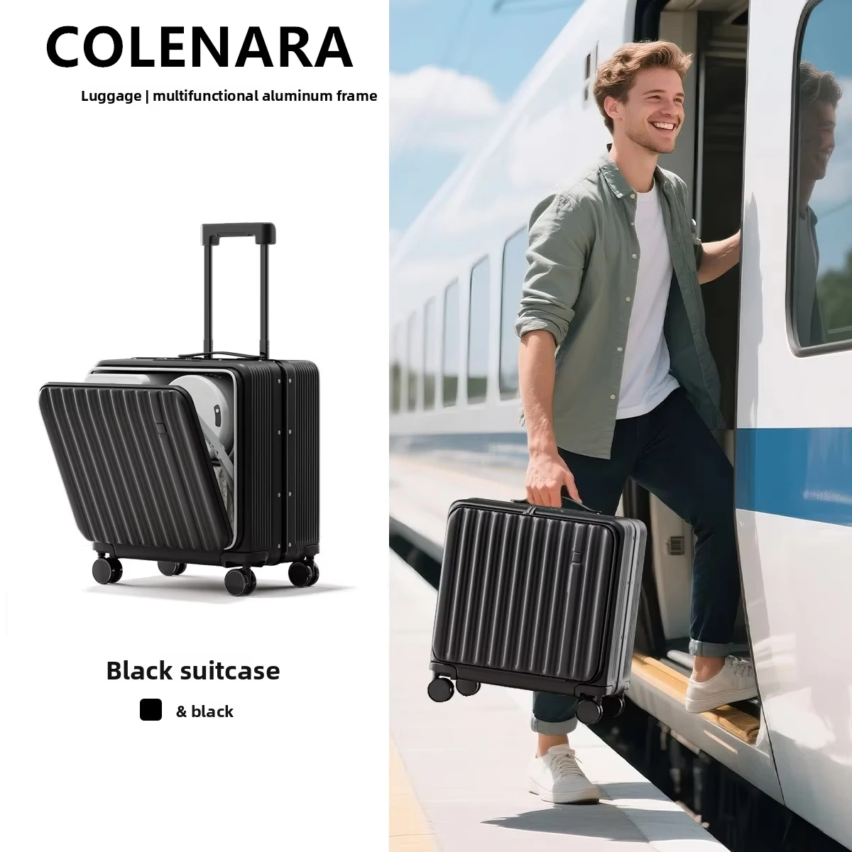 COLENARA Travel Luggage Front Opening Laptop Boarding Case USB Charging Trolley Case 18
