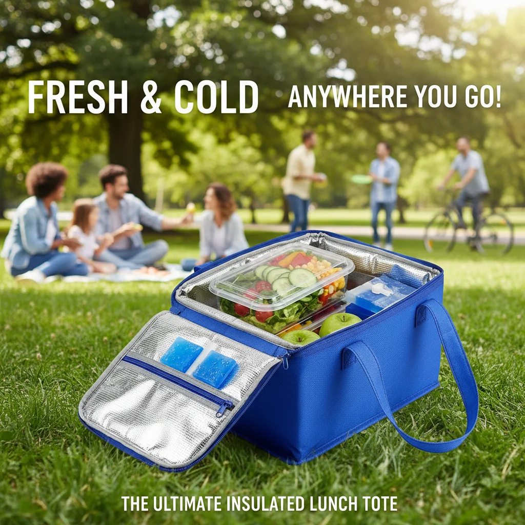 

Large Capacity Portable Cooler Bag Waterproof Insulated Foldable Lunch Box with Thermal Ice Pack for Food Delivery Picnic Travel