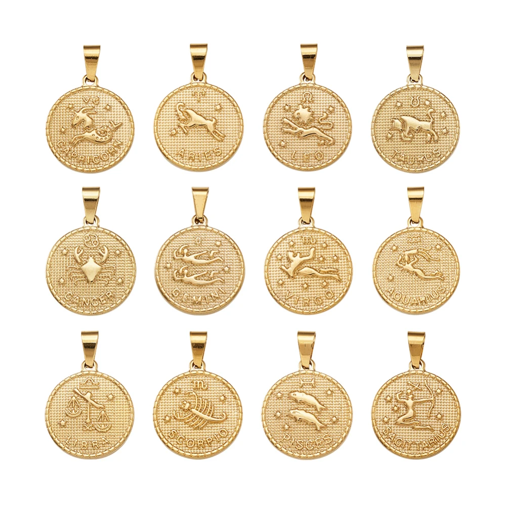 

Gold Color Zodiac Sign Stainless Steel Pendants Twelve Constellations Capricorn Leo Virgo Charms For DIY Necklace Jewelry Making